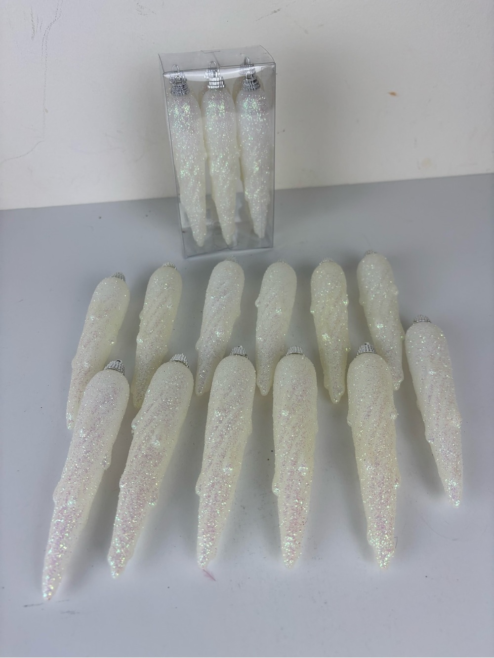 Unique 18pc Glittery Icicle Shaped Ornaments